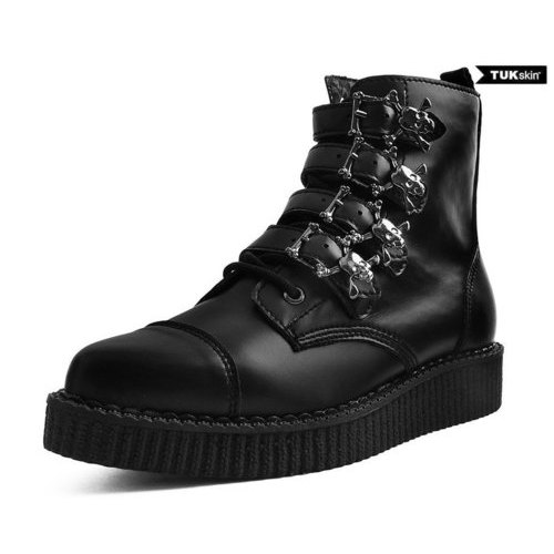 [BRM1963190] 티유케이 블랙 TUK스킨™ 스컬 버클 포인티드 부츠 맨즈 A9409  T.U.K. Black TUKskin™ Skull Buckle Pointed Boot Boots