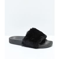 [BRM1975078] Trillium 블랙 Fur 슬리퍼 샌들  295117  Black Slide Sandals
