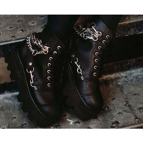 [BRM1967077] 티유케이 블랙 7 홀 체인 &amp; 스트랩 Dino 러그 부츠 맨즈 A9752  T.U.K. Black 7-Eye Chain Strap Lug Boot Boots