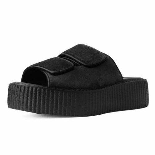 [BRM2042437] 티유케이 블랙 벨벳 2-스트랩 슬리퍼 샌들 우먼스 V3028L  T.U.K. Black Velvet 2-Strap Slide Sandal Sandals