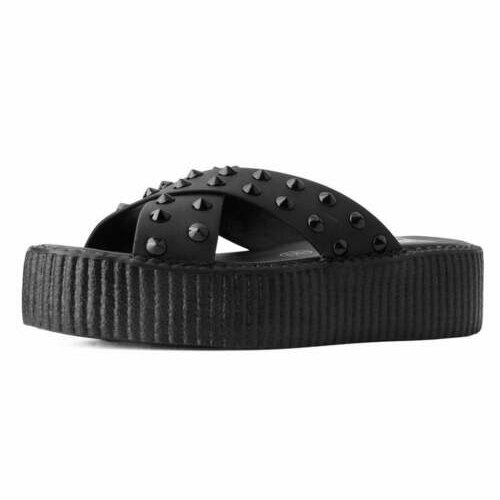 [BRM2139575] 티유케이 블랙 TUK스킨™ 크로스 스트랩 스터드 스터디드 샌들 우먼스 V3179L  T.U.K. Black TUKskin™ Cross Strap Studded Sandal Sandals