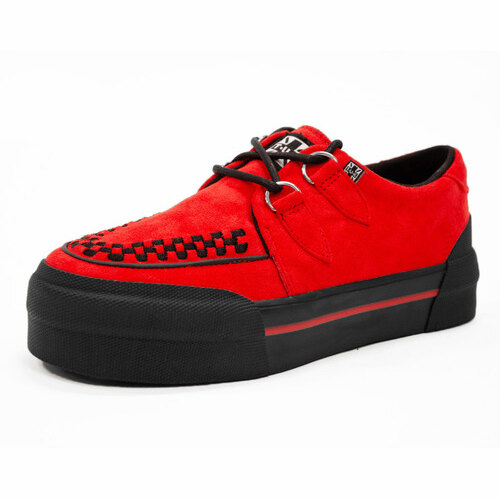 [BRM2154174] 티유케이 레드 Faux 스웨이드 플랫폼 크리퍼 클리퍼 스니커 스니커즈 맨즈 A3144  T.U.K. Red Suede Platform Creeper Sneaker Sneakers