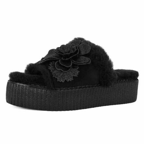 [BRM2177948] 티유케이 블랙 울 플라워 슬리퍼 샌들 우먼스 V3249L  T.U.K. Black Wool Flower Slide Sandals