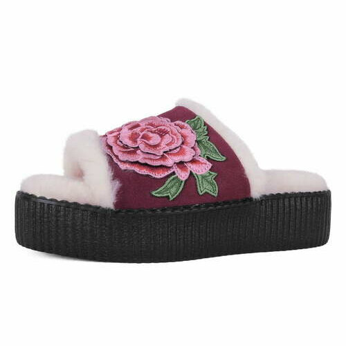 [BRM2178222] 티유케이 버건디 울 플라워 슬리퍼 샌들 우먼스 V3250L  T.U.K. Burgundy Wool Flower Slide Sandals