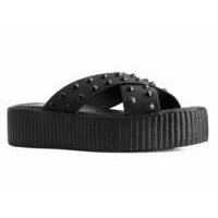 [BRM2145240] 티유케이 블랙 TUK스킨™ 크로스 스트랩 스터드 스터디드 샌들 우먼스 V3179L  T.U.K. Black TUKskin™ Cross Strap Studded Sandal Sandals