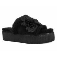 [BRM2177948] 티유케이 블랙 울 플라워 슬리퍼 샌들 우먼스 V3249L  T.U.K. Black Wool Flower Slide Sandals