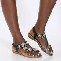 [BRM2006081] VIM 빅스EN 우먼스 플라워 라인스톤 Elastic 앵클 스트랩 샌들 - 블랙  VIXEN Women&#039;s Flower Rhinestone Ankle Strap Sandal Black
