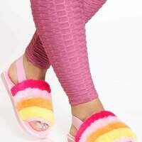 [BRM2006568] VIM 빅스EN 우먼스 슬링 백 Faux Fur 샌들 - 핑크 멀티  VIXEN Women&#039;s Sling Back Sandal Pink