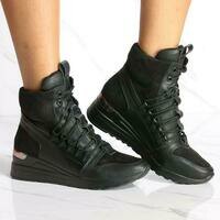 [BRM2006569] VIM 빅스EN 우먼스 Gretchen 레이스 업 웨지 스니커 - 블랙 캐주얼화  VIXEN Women&#039;s Lace Up Wedge Sneaker Black