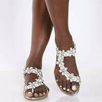 [BRM2007583] VIM 빅스EN 우먼스 플라워 라인스톤 Elastic 앵클 스트랩 샌들 - 화이트  VIXEN Women&#039;s Flower Rhinestone Ankle Strap Sandal White