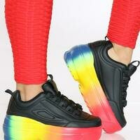 [BRM2013597] 케이프 ROBBIN 우먼스 플랫폼 레인보우 Bottom 스니커 - 블랙 캐주얼화  CAPE Women&#039;s Flatform Rainbow Sneaker Black