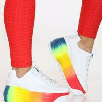 [BRM2014648] 케이프 ROBBIN 우먼스 플랫폼 레인보우 Bottom 스니커 - 화이트 캐주얼화  CAPE Women&#039;s Flatform Rainbow Sneaker White