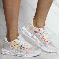 [BRM2016597] VIM 빅스EN 우먼스 레인보우 레이스 업 스니커 - 화이트 캐주얼화  VIXEN Women&#039;s Rainbow Lace Up Sneaker White