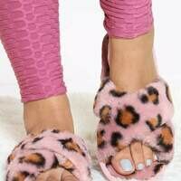 [BRM2017945] VIM 빅스EN 우먼스 Criss 크로스 Faux Fur 슬리퍼 - 핑크 레오파드  VIXEN Women&#039;s Cross Slide Pink Leopard